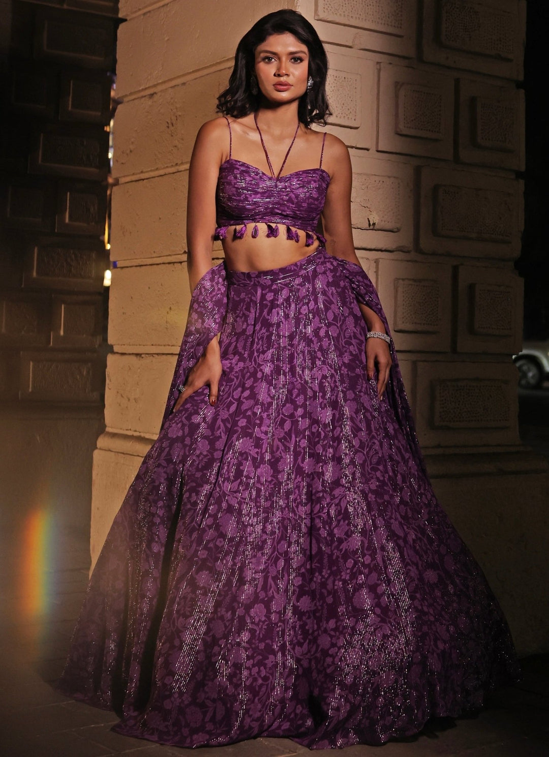 Purple Printed Georgette Lehenga Set Kiyohra - Fabilicious Fashion
