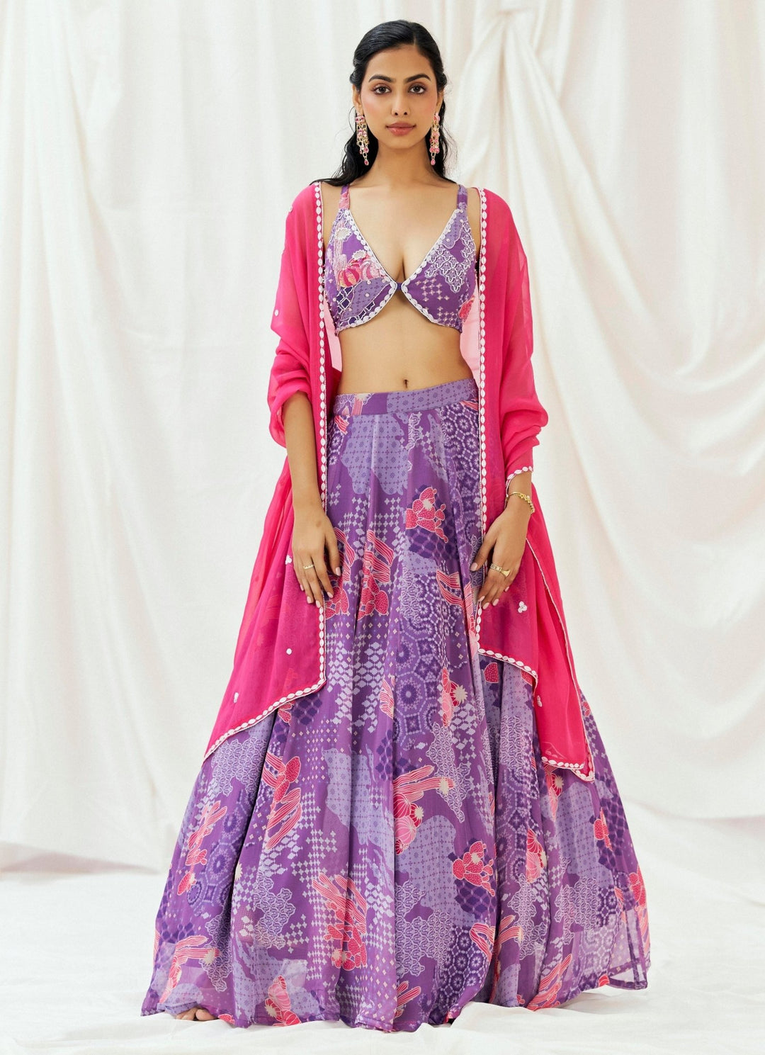 Purple Printed Georgette Lehenga Set Redpine - Fabilicious Fashion
