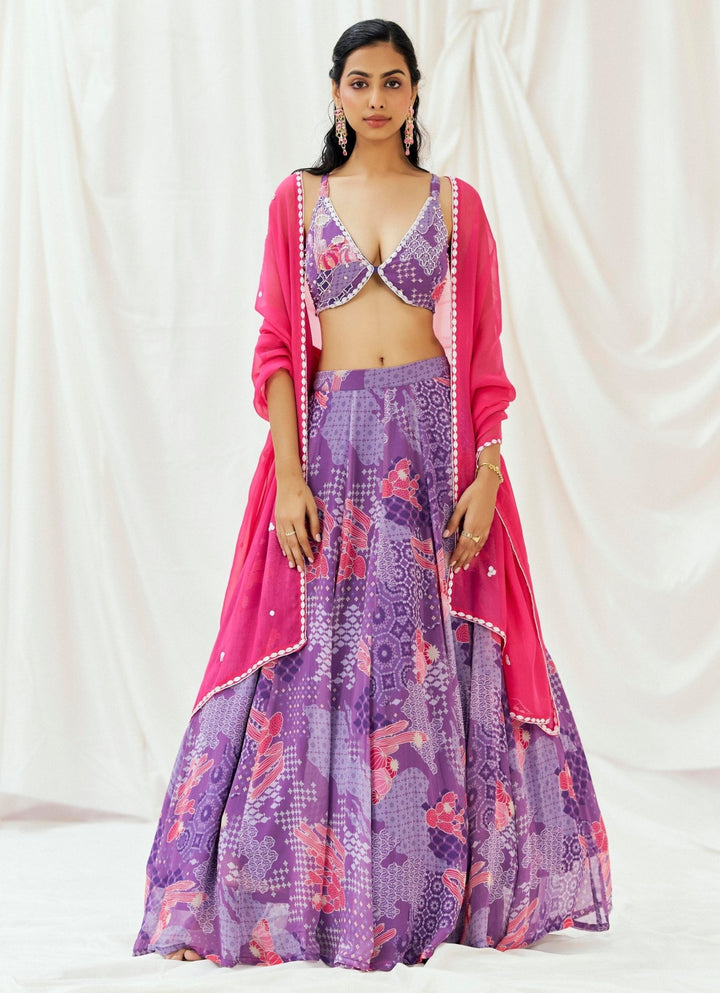 Purple Printed Georgette Lehenga Set Redpine - Fabilicious Fashion