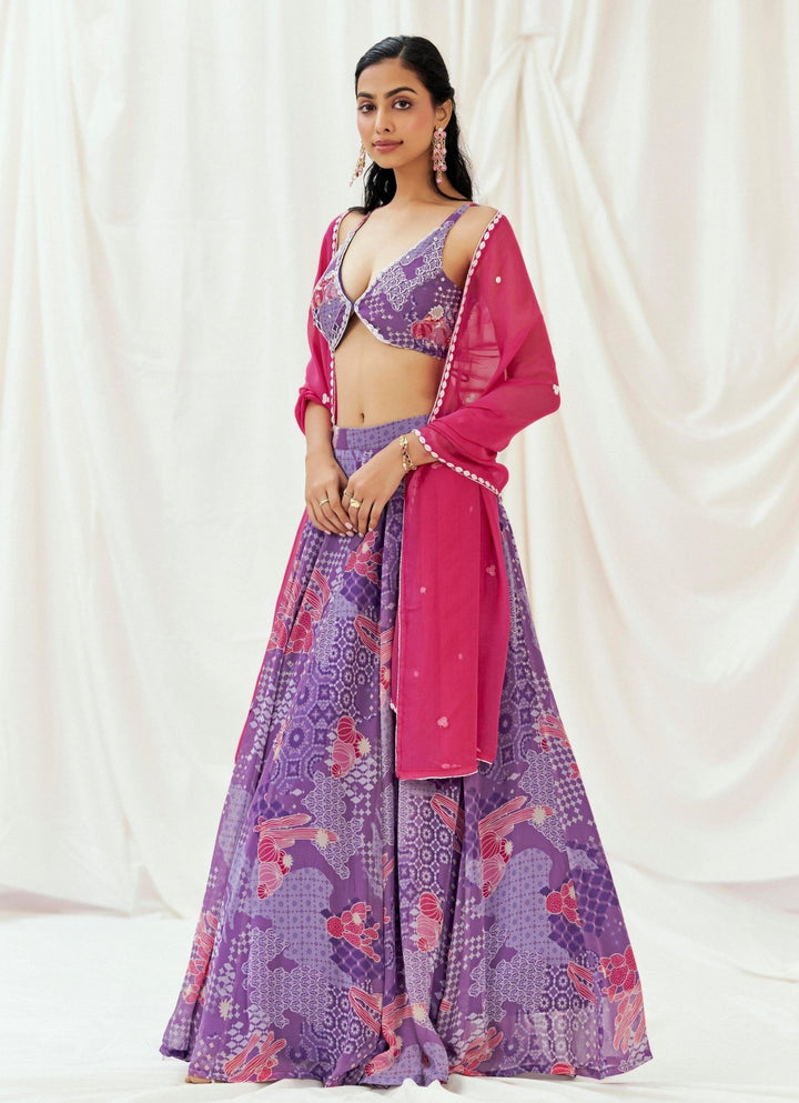 Purple Printed Georgette Lehenga Set Redpine - Fabilicious Fashion
