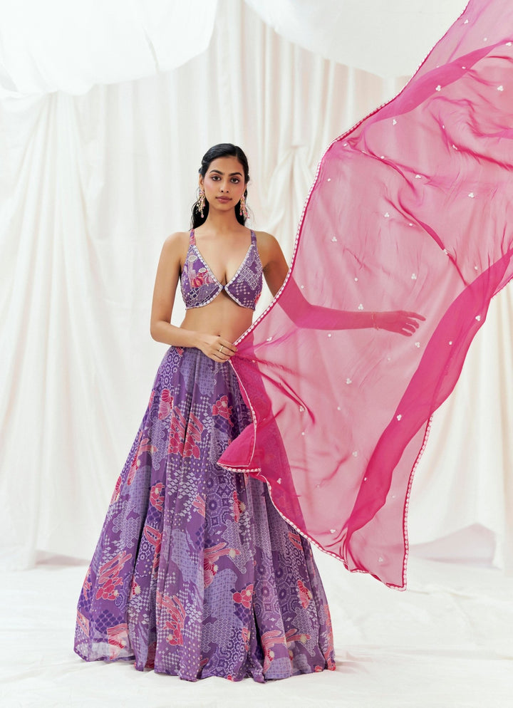 Purple Printed Georgette Lehenga Set Redpine - Fabilicious Fashion