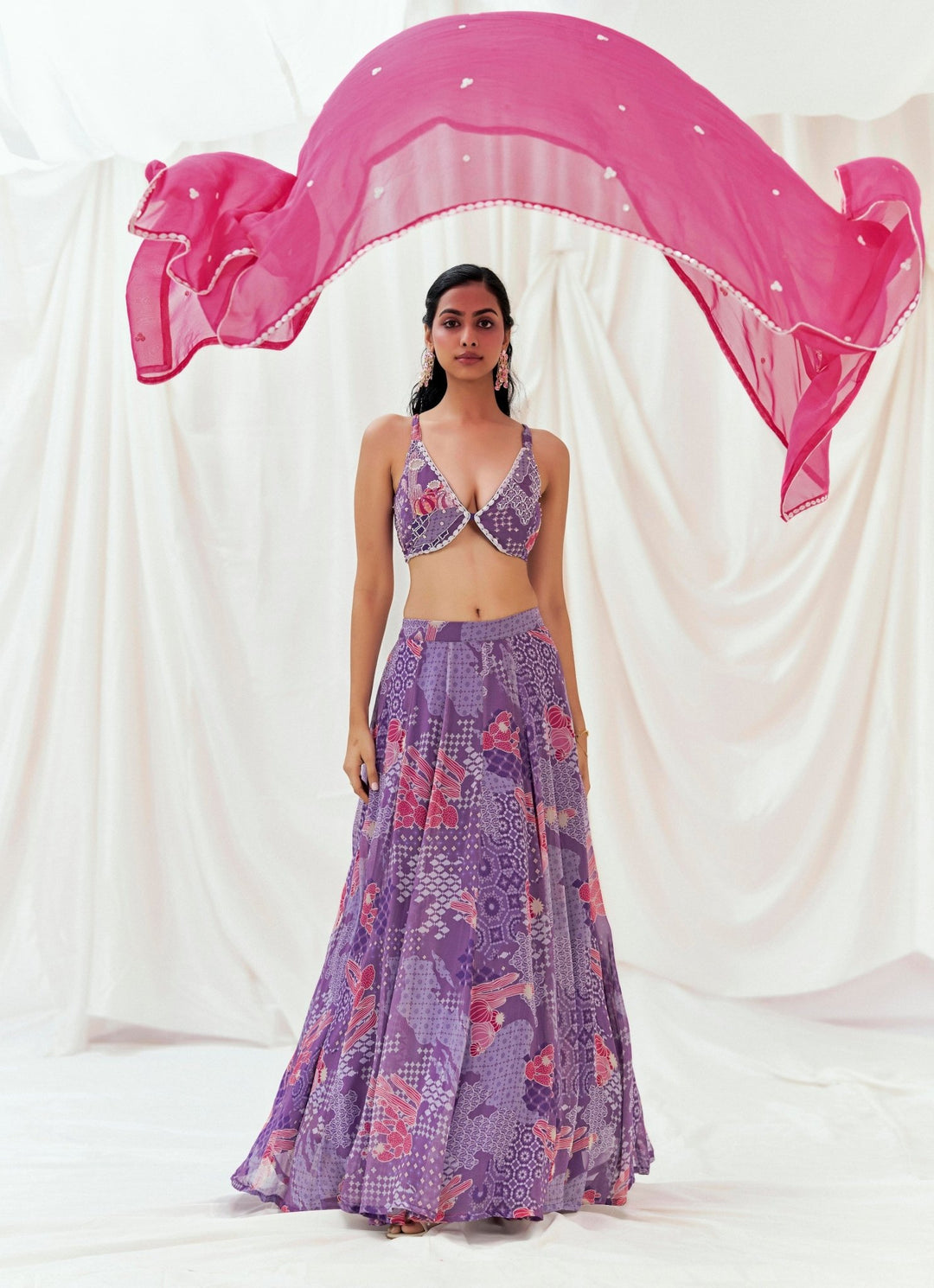 Purple Printed Georgette Lehenga Set Redpine - Fabilicious Fashion