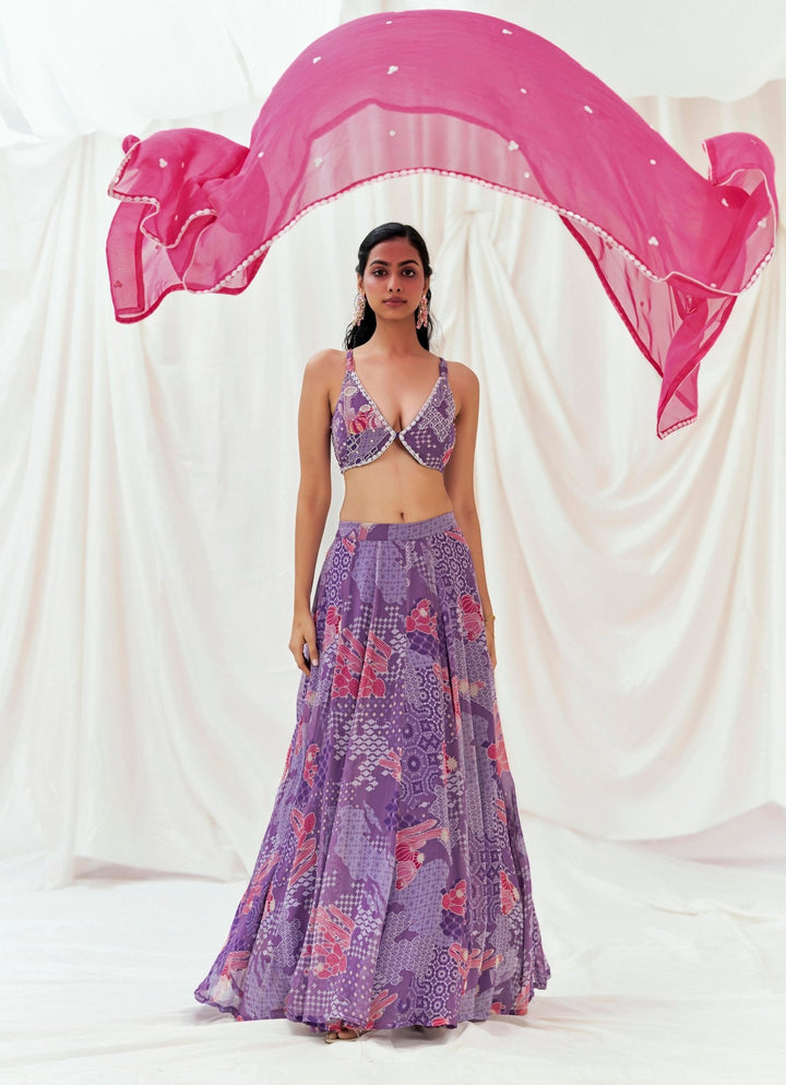 Purple Printed Georgette Lehenga Set Redpine - Fabilicious Fashion