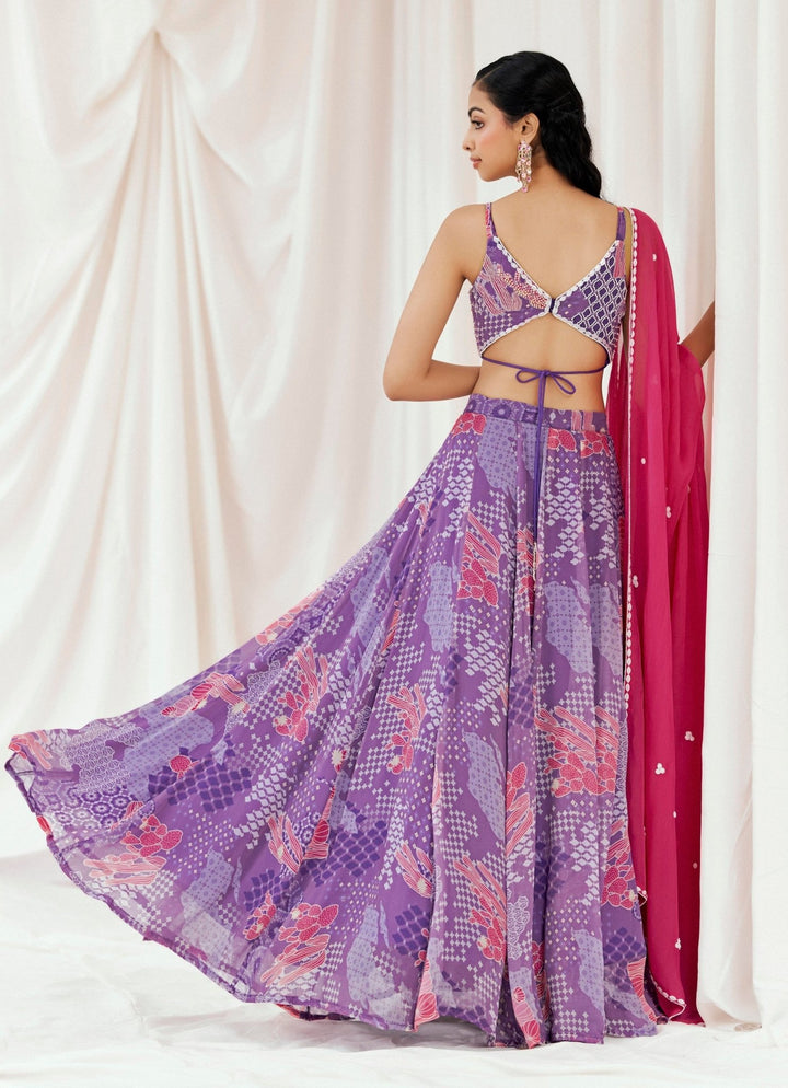 Purple Printed Georgette Lehenga Set Redpine - Fabilicious Fashion