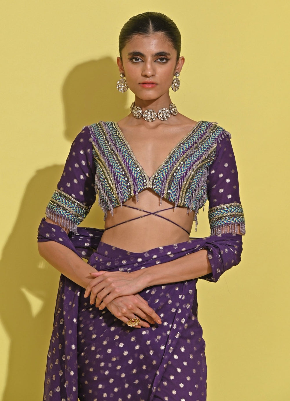 Rishi And Vibhuti Purple Printed Georgette Pant Saree SetFabilicious Fashion