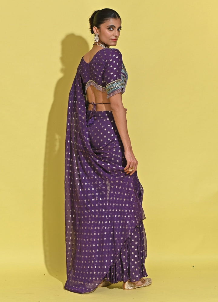 Rishi And Vibhuti Purple Printed Georgette Pant Saree SetFabilicious Fashion