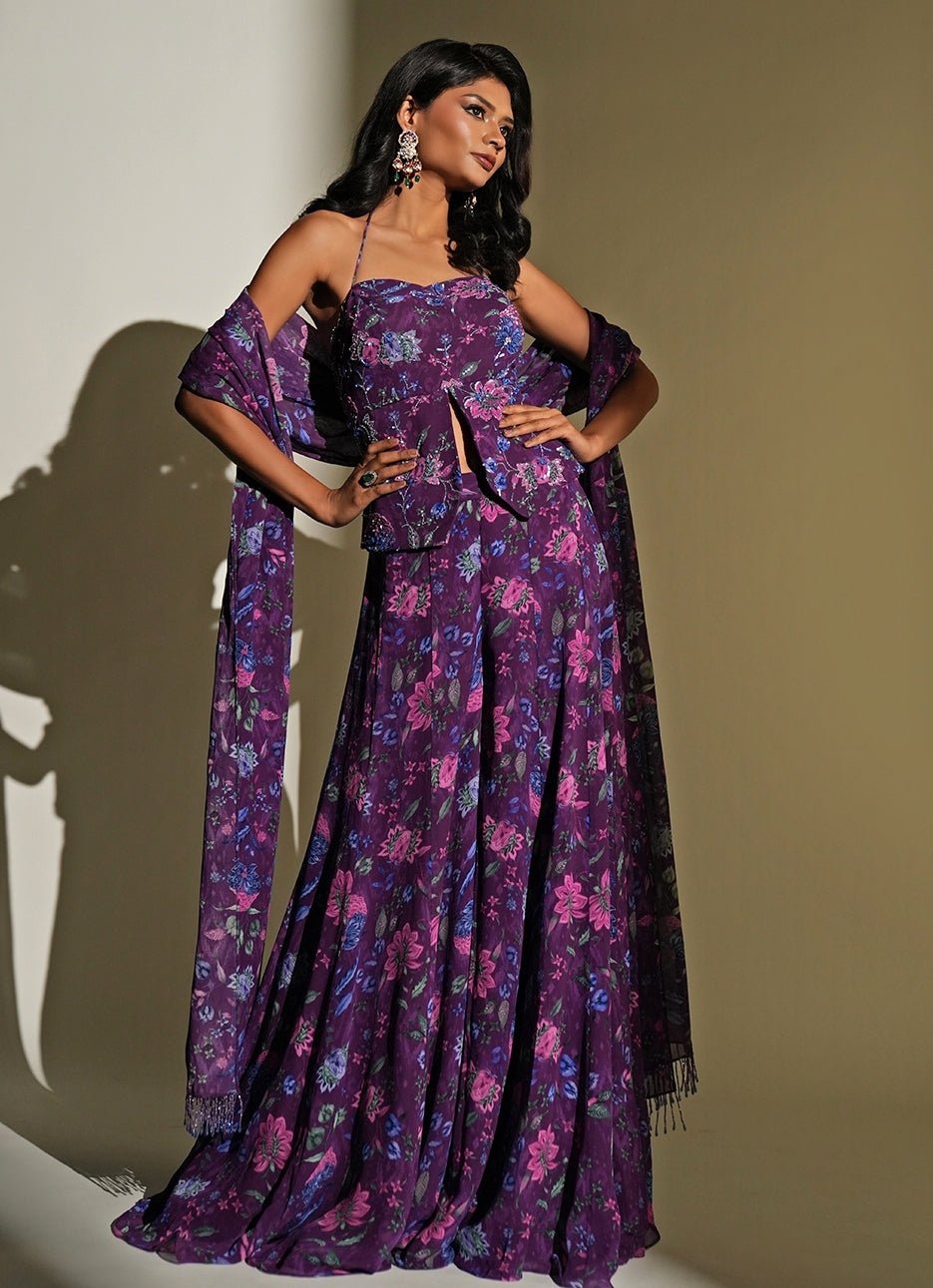 Kiyohra Purple Printed Georgette Pants SetFabilicious Fashion