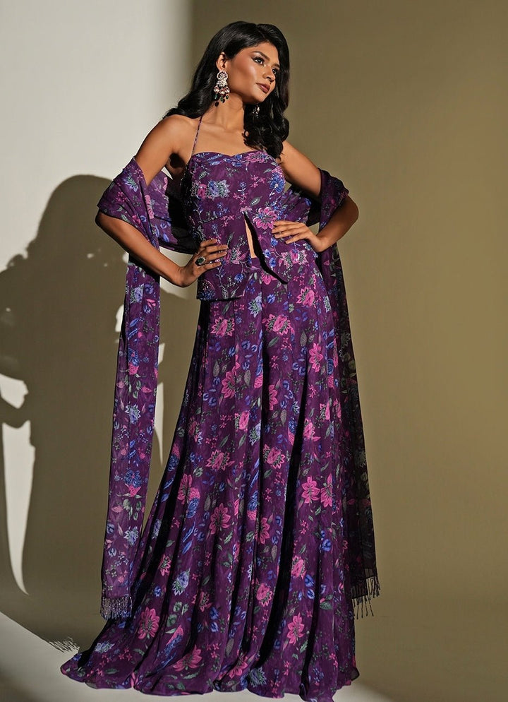 Kiyohra Purple Printed Georgette Pants SetFabilicious Fashion