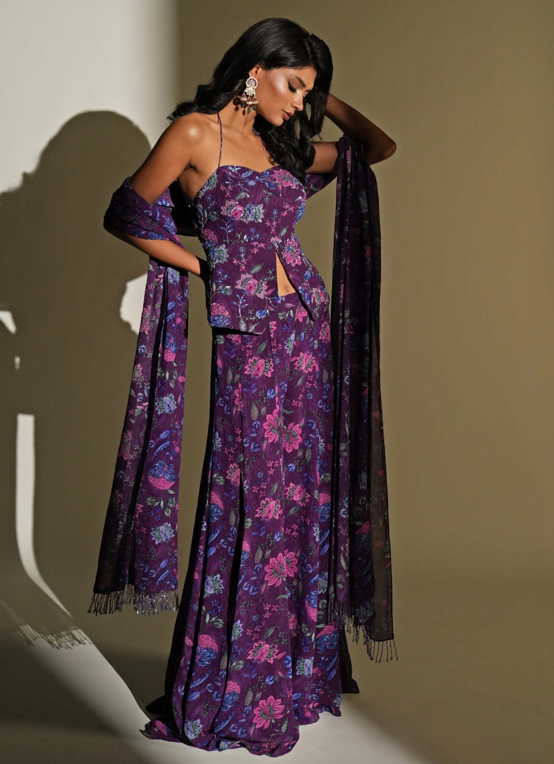 Purple Printed Georgette Pants Set Kiyohra - Fabilicious Fashion