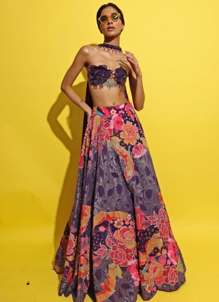 Rishi And Vibhuti Purple Printed Jacquard Lehenga SetFabilicious Fashion