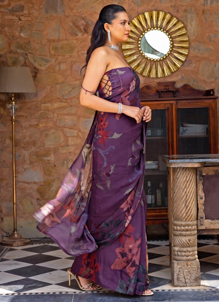 Studio Surbhi Purple Printed Organza Saree With Corset BlouseFabilicious Fashion