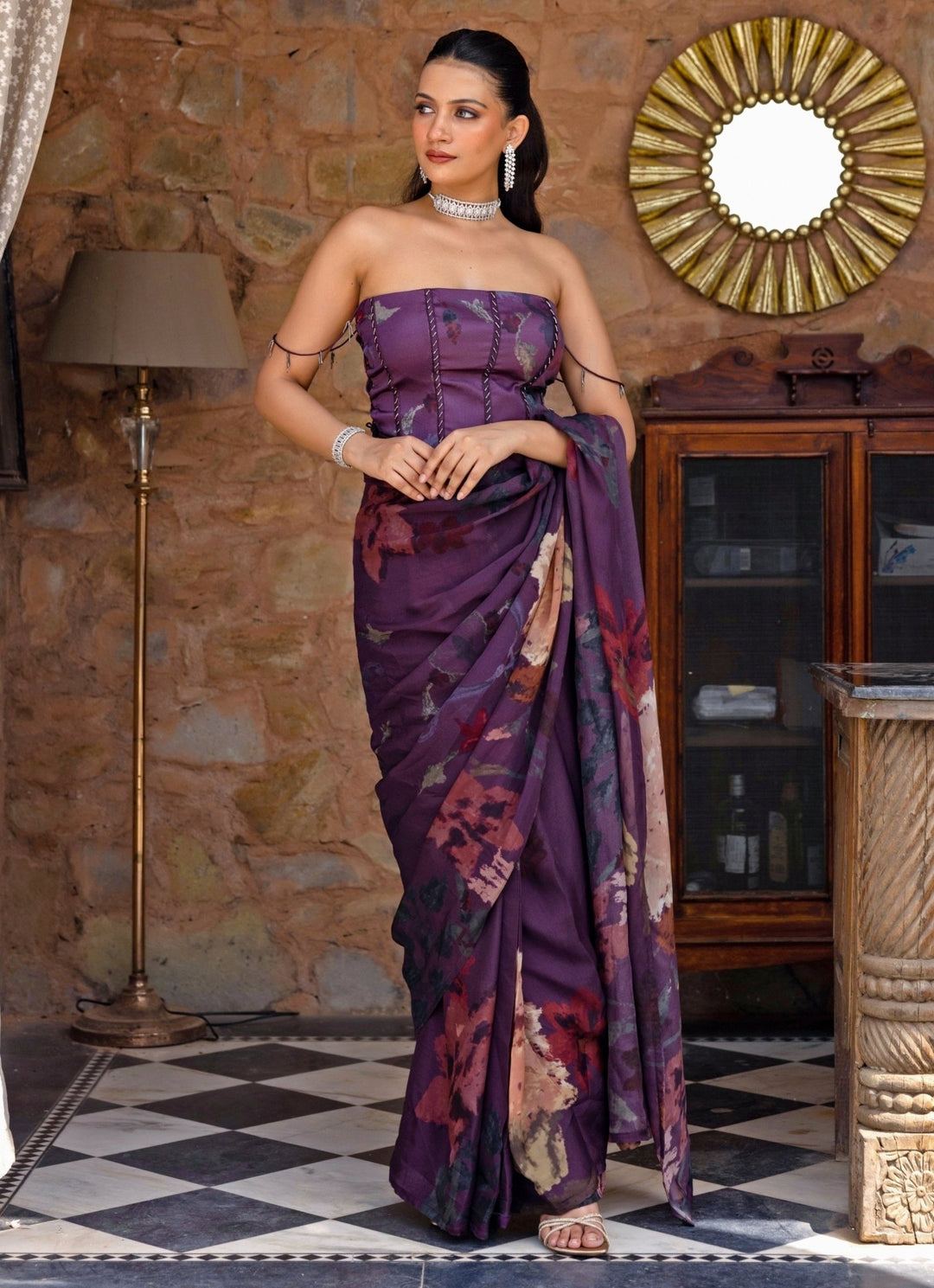 Studio Surbhi Purple Printed Organza Saree With Corset BlouseFabilicious Fashion