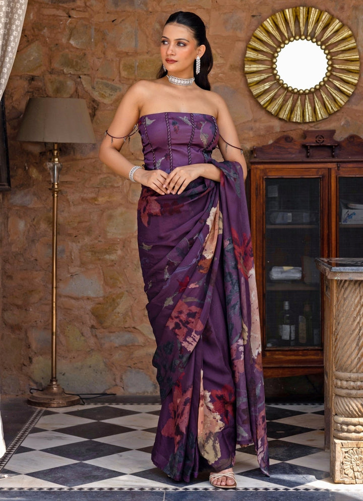 Studio Surbhi Purple Printed Organza Saree With Corset BlouseFabilicious Fashion