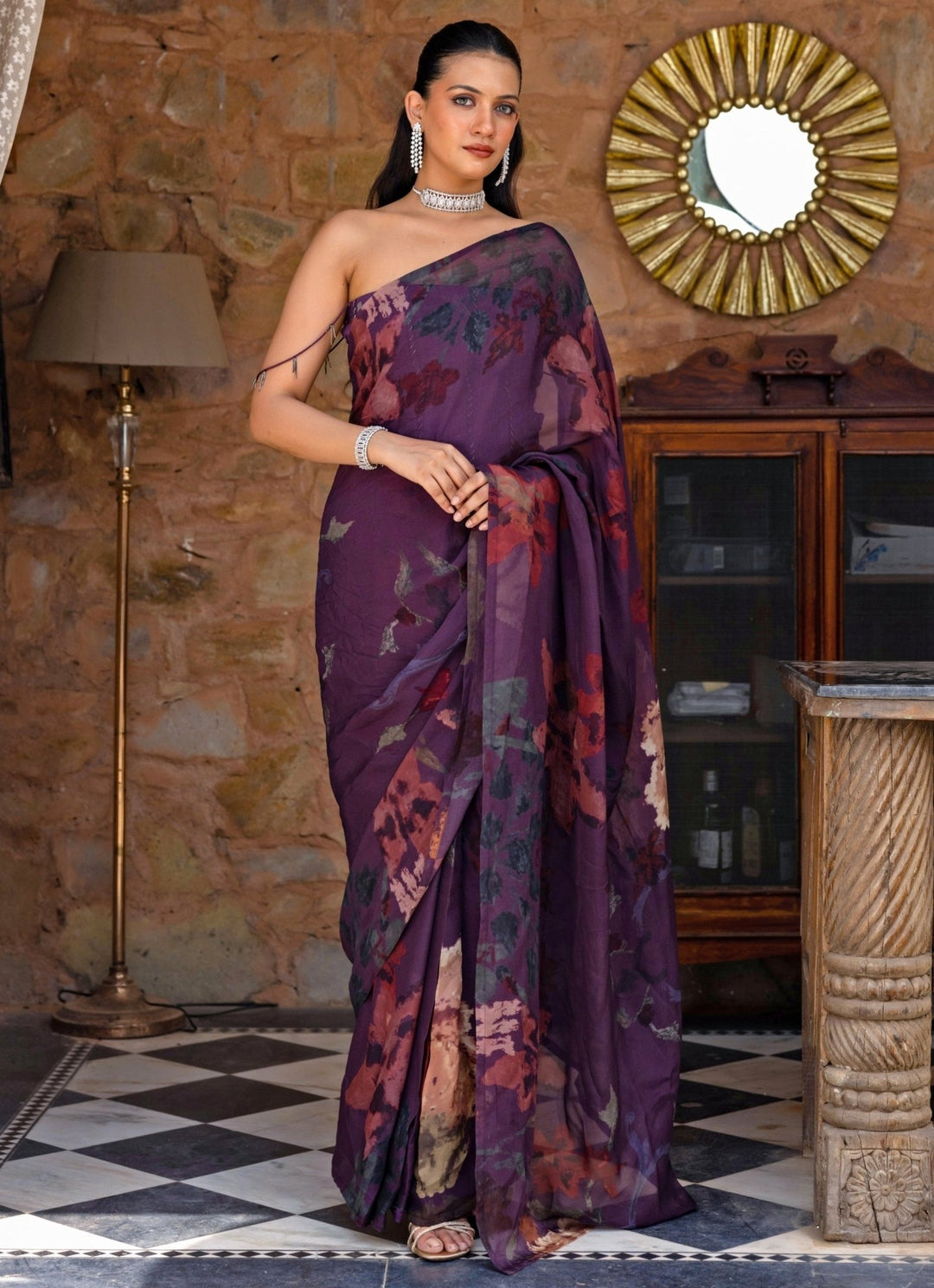 Studio Surbhi Purple Printed Organza Saree With Corset BlouseFabilicious Fashion