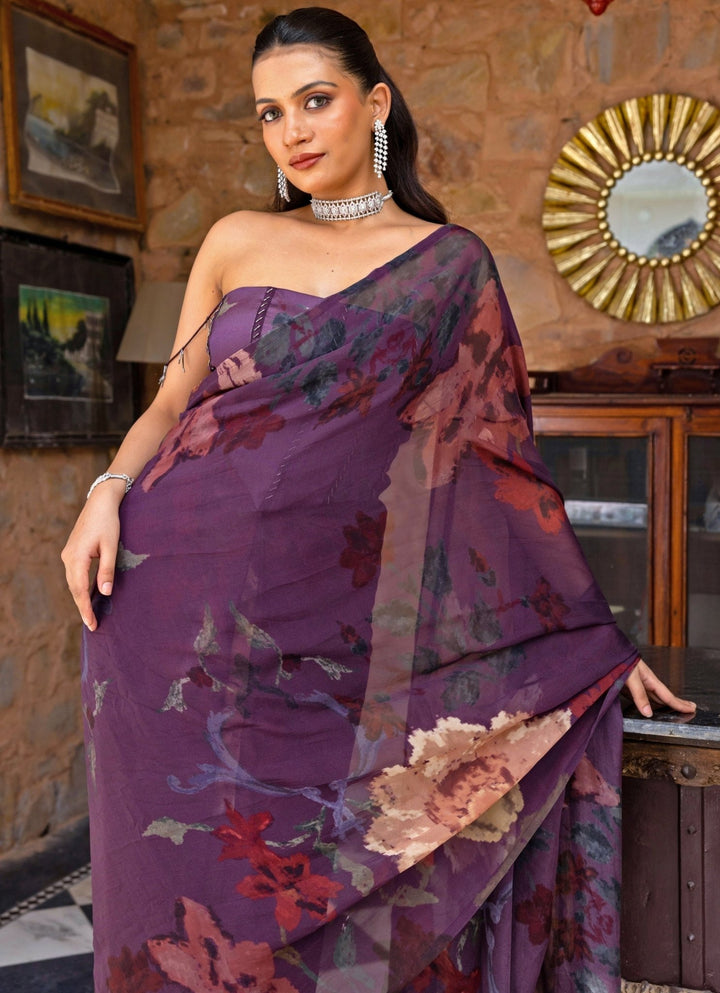 Studio Surbhi Purple Printed Organza Saree With Corset BlouseFabilicious Fashion