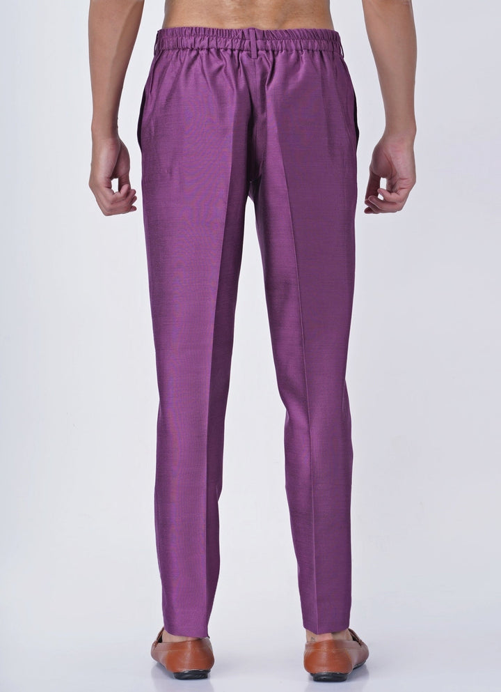 Purple Printed Silk Kurta Pants Set with Jacket Manish Nagdeo Men - Fabilicious Fashion