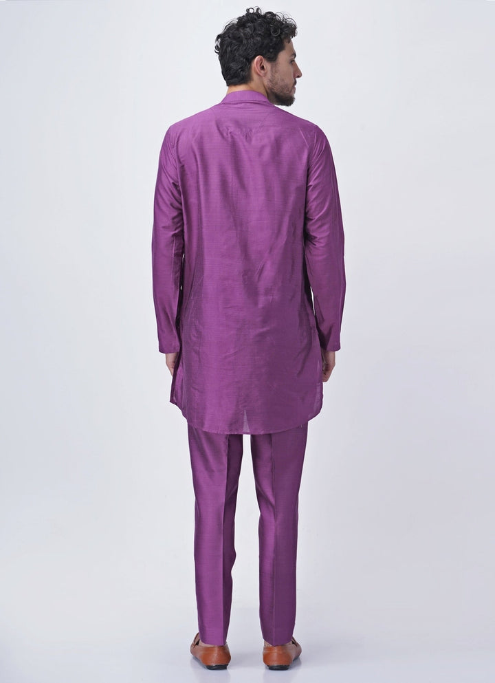 Purple Printed Silk Kurta Pants Set with Jacket Manish Nagdeo Men - Fabilicious Fashion