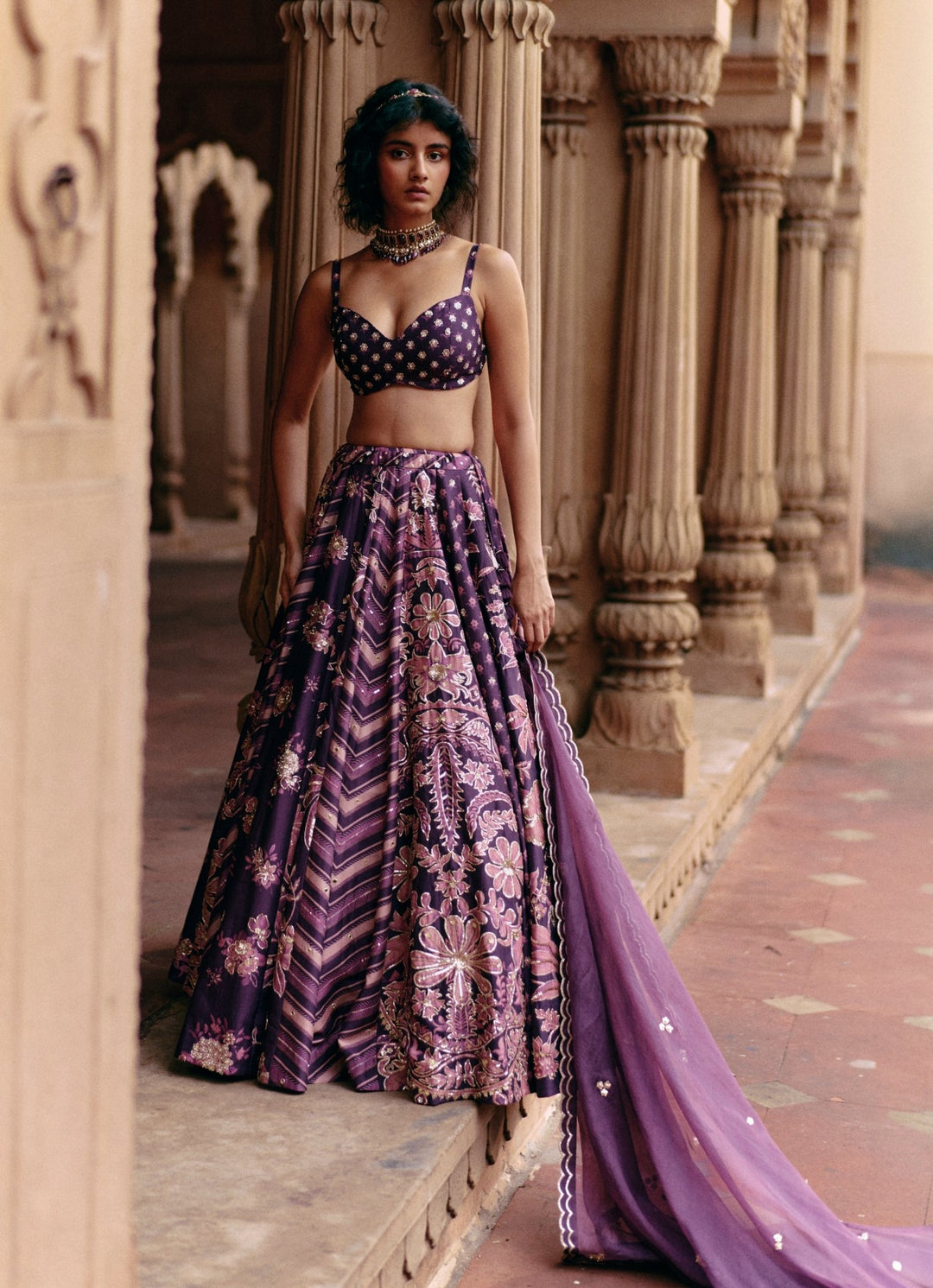 Purple Printed Silk Lehenga Set Paulmi and Harsh - Fabilicious Fashion