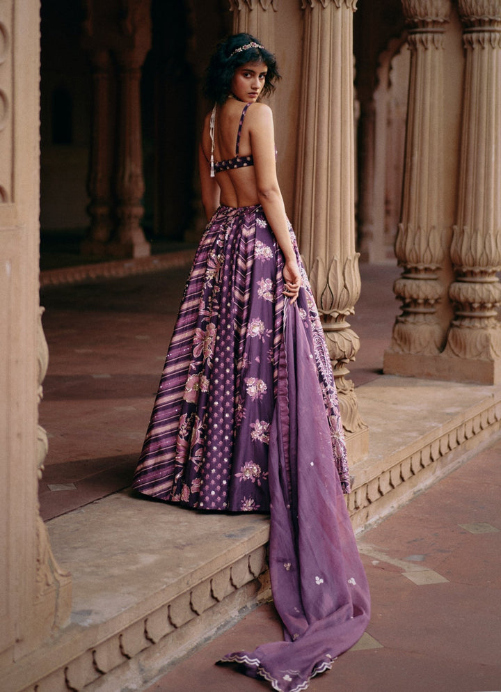 Purple Printed Silk Lehenga Set Paulmi and Harsh - Fabilicious Fashion