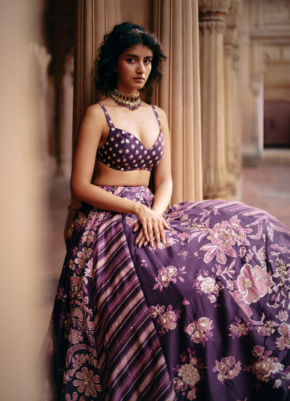 Purple Printed Silk Lehenga Set Paulmi and Harsh - Fabilicious Fashion