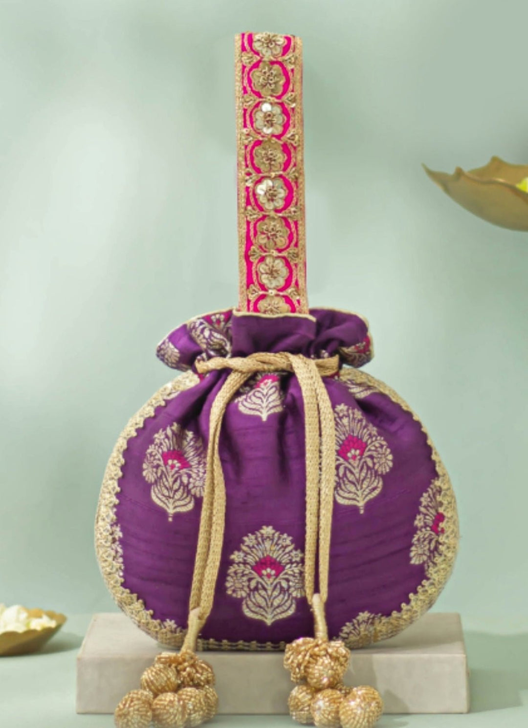 Purple Raw Silk Embroidered Potli AMYRA - Fabilicious Fashion