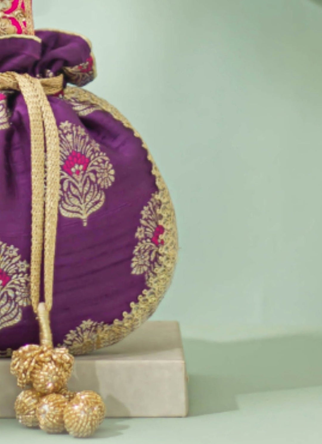 Purple Raw Silk Embroidered Potli AMYRA - Fabilicious Fashion