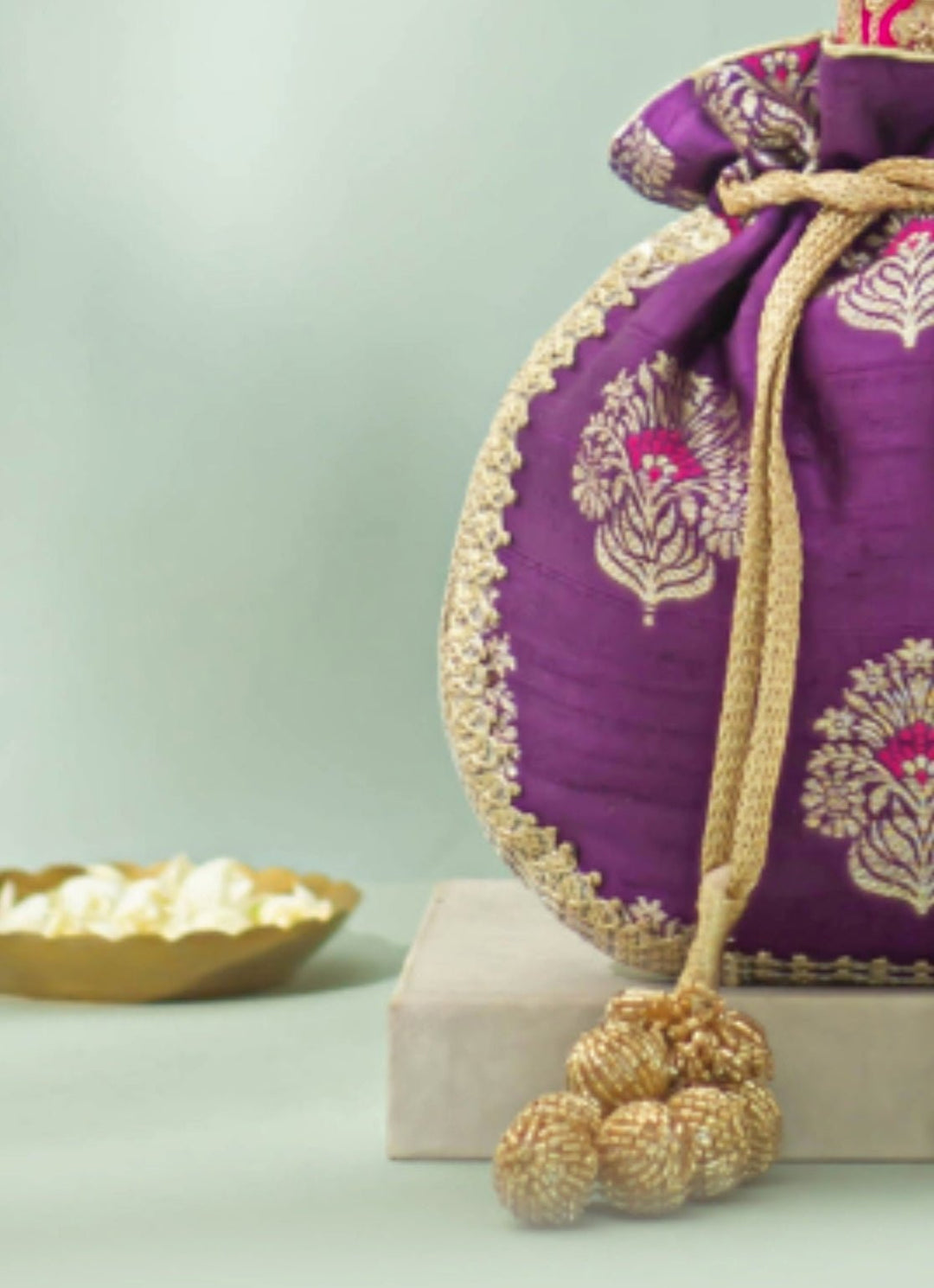 Purple Raw Silk Embroidered Potli AMYRA - Fabilicious Fashion