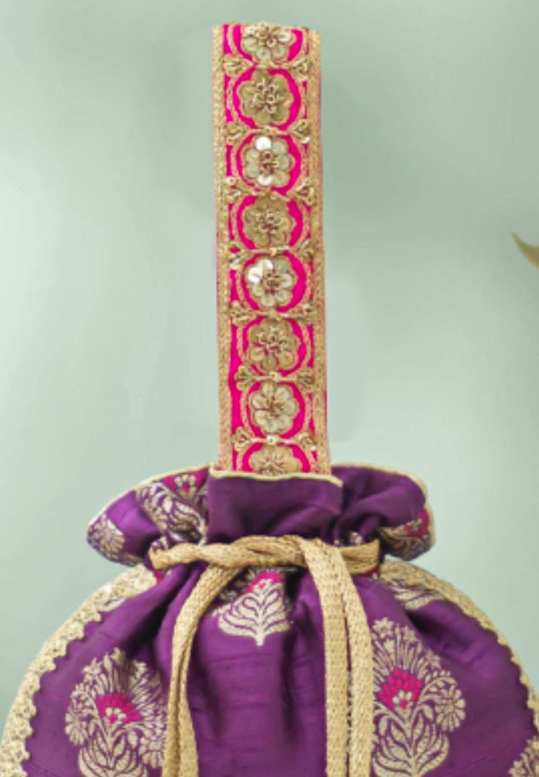 Purple Raw Silk Embroidered Potli AMYRA - Fabilicious Fashion