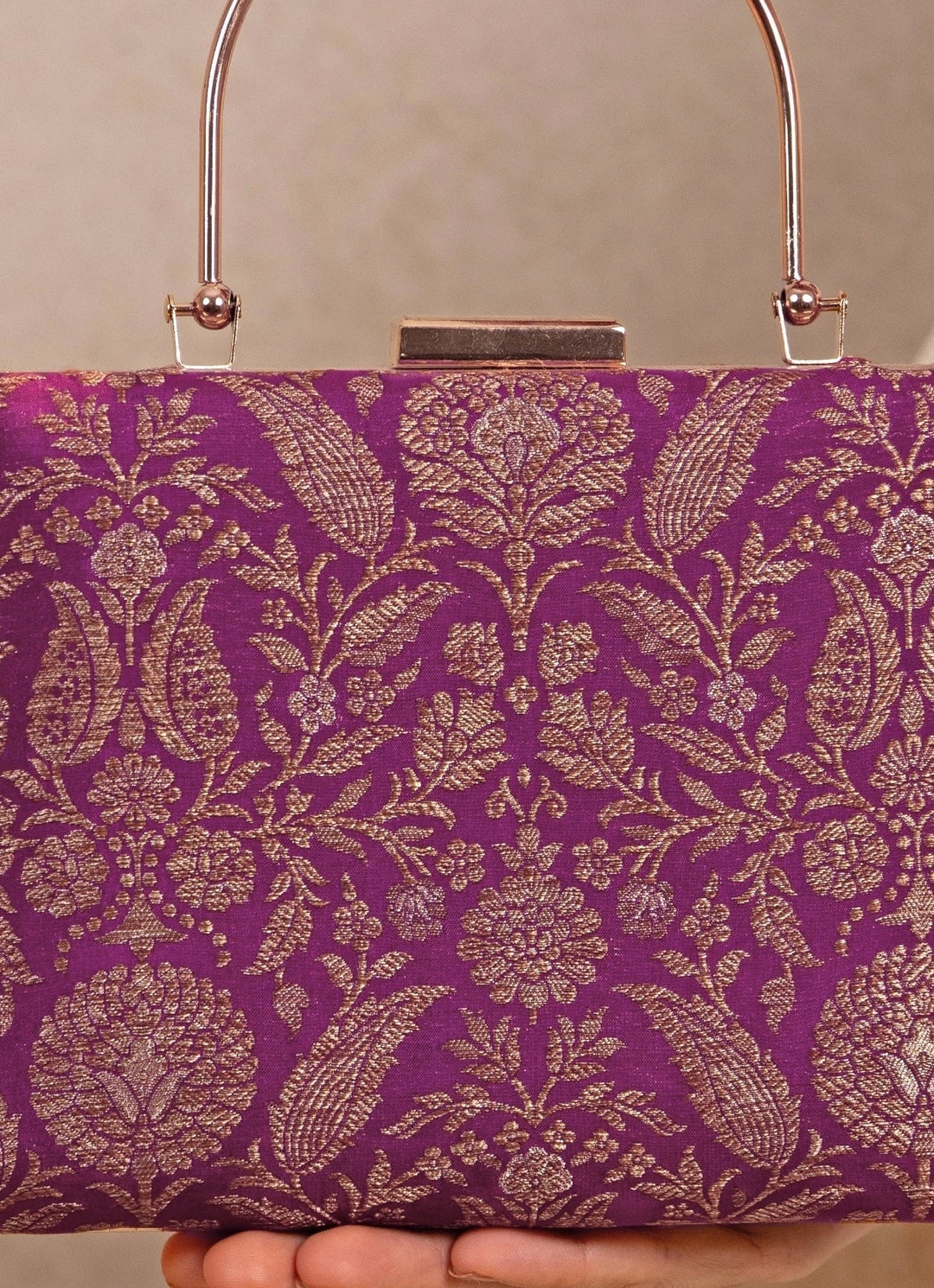 Amyra Purple Raw Silk Top Handle ClutchFabilicious Fashion