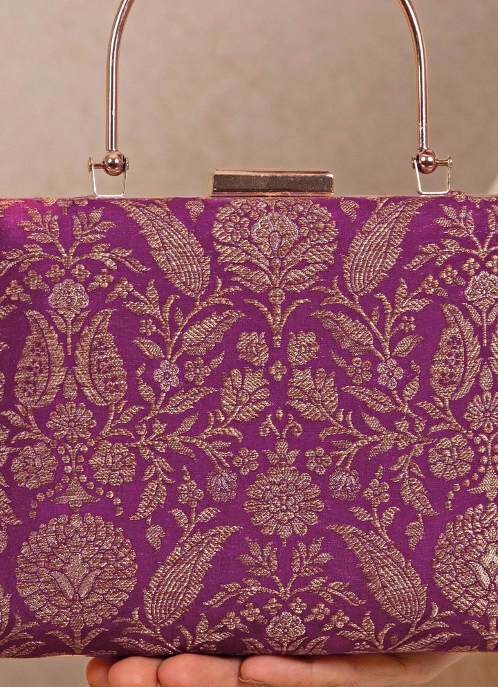 Amyra Purple Raw Silk Top Handle ClutchFabilicious Fashion