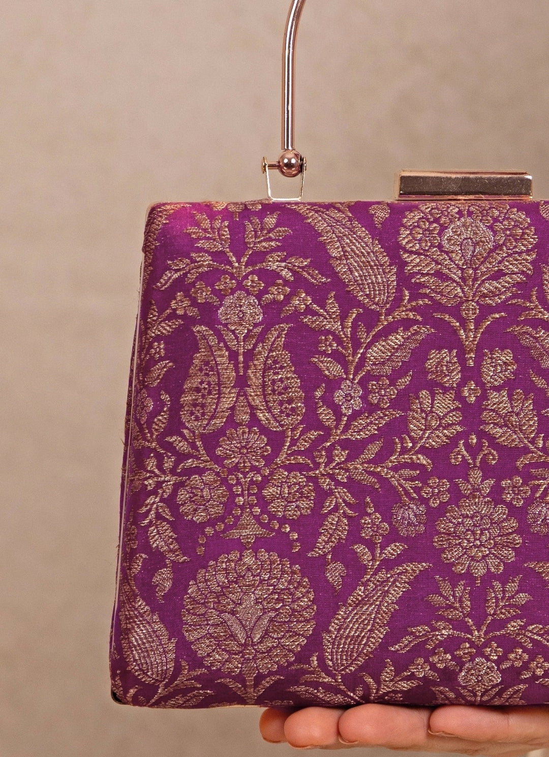 Amyra Purple Raw Silk Top Handle ClutchFabilicious Fashion
