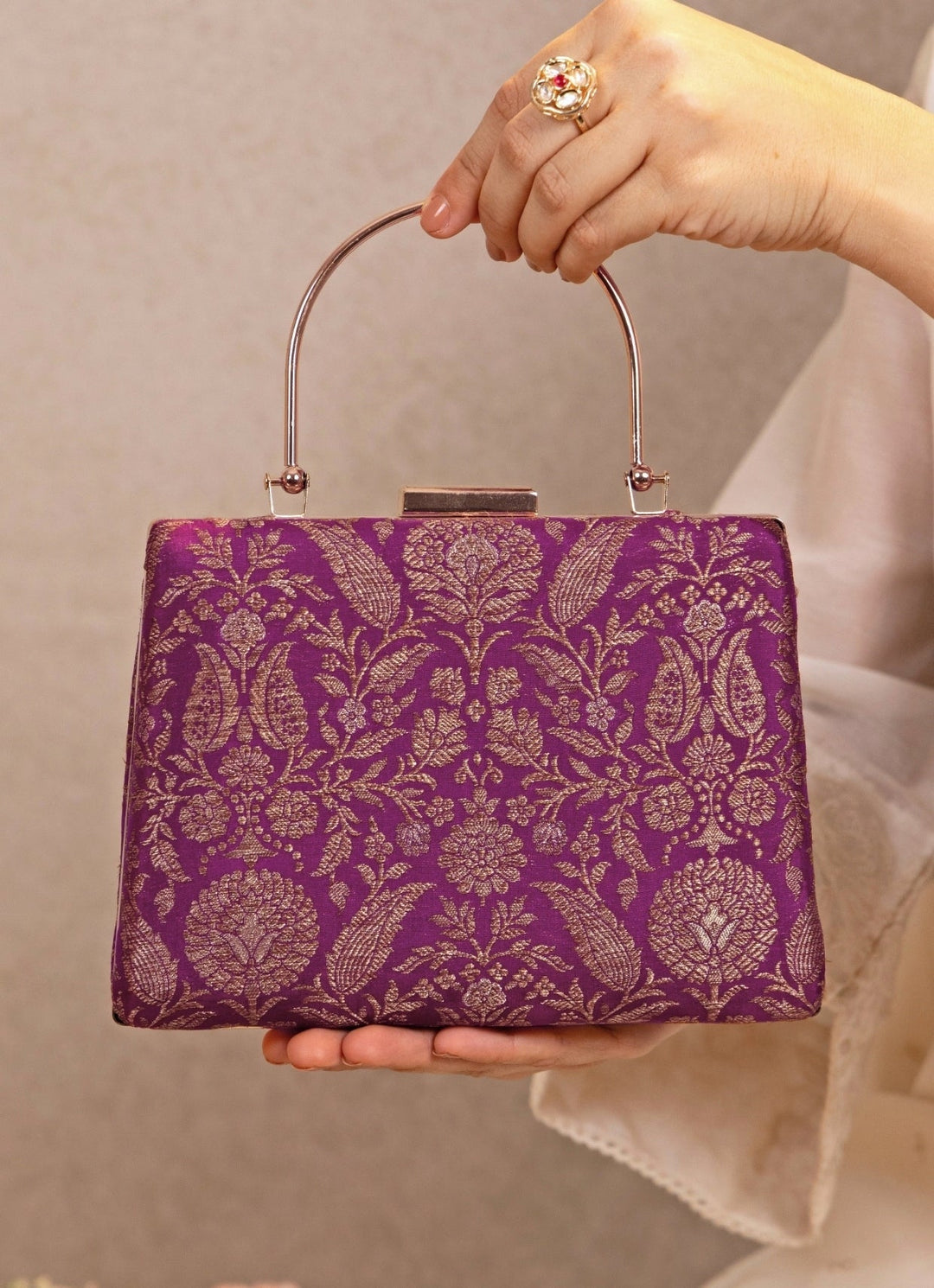 Amyra Purple Raw Silk Top Handle ClutchFabilicious Fashion