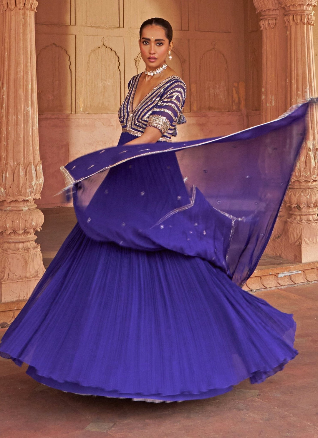 Purple Sequin Embroidered Anarkali Gown Nidhika Shekhar - Fabilicious Fashion
