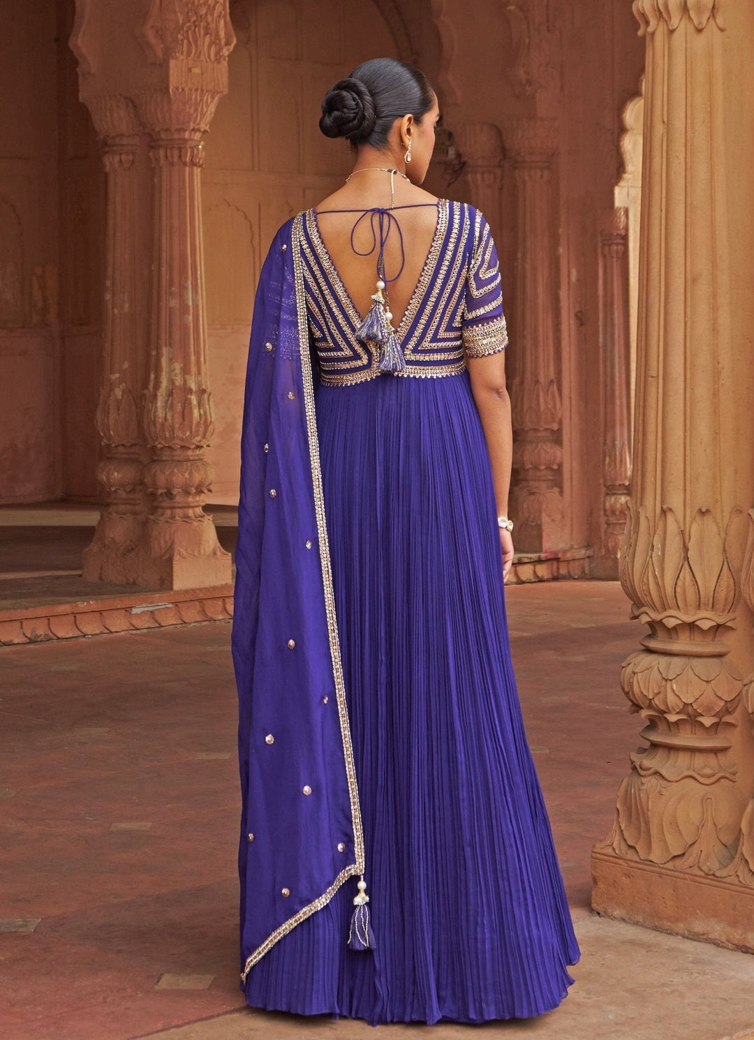 Purple Sequin Embroidered Anarkali Gown Nidhika Shekhar - Fabilicious Fashion