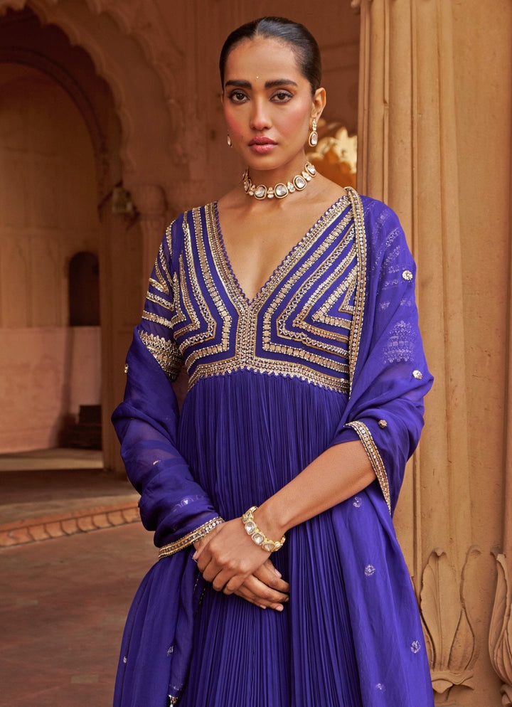 Purple Sequin Embroidered Anarkali Gown Nidhika Shekhar - Fabilicious Fashion