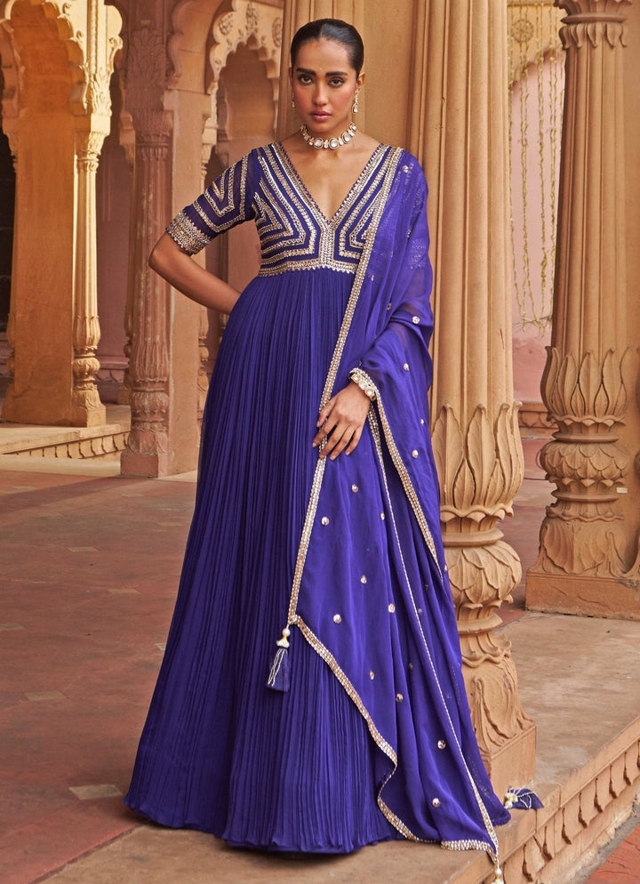 Purple Sequin Embroidered Anarkali Gown Nidhika Shekhar - Fabilicious Fashion
