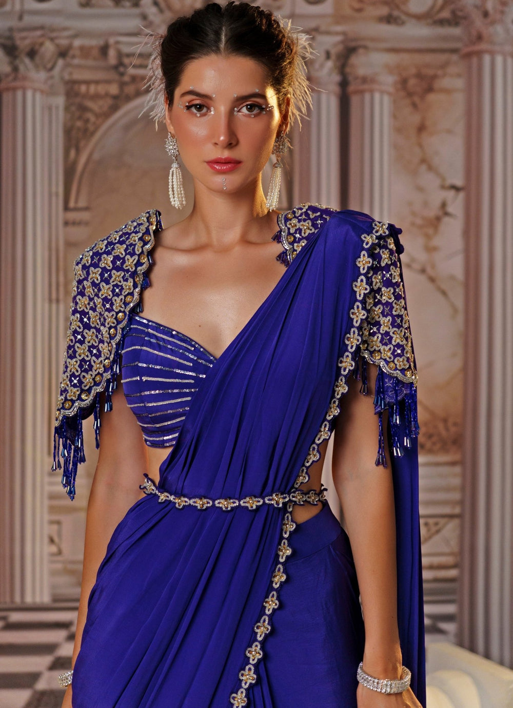 Purple Sequin Embroidered Crepe Saree Nidhika Shekhar - Fabilicious Fashion
