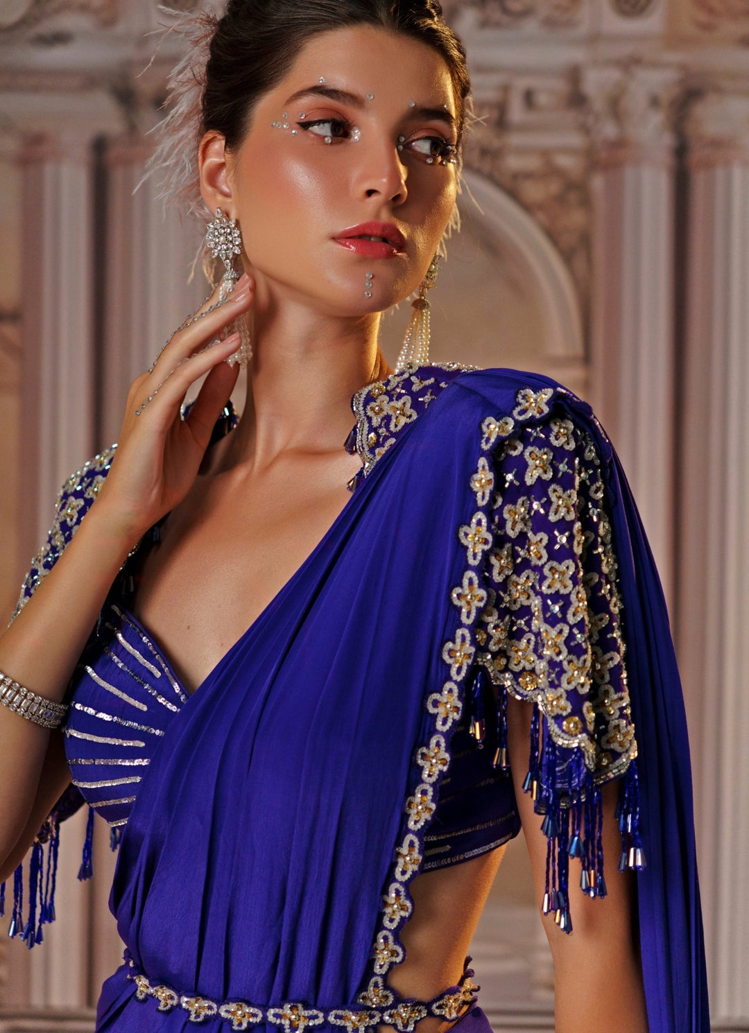 Purple Sequin Embroidered Crepe Saree Nidhika Shekhar - Fabilicious Fashion