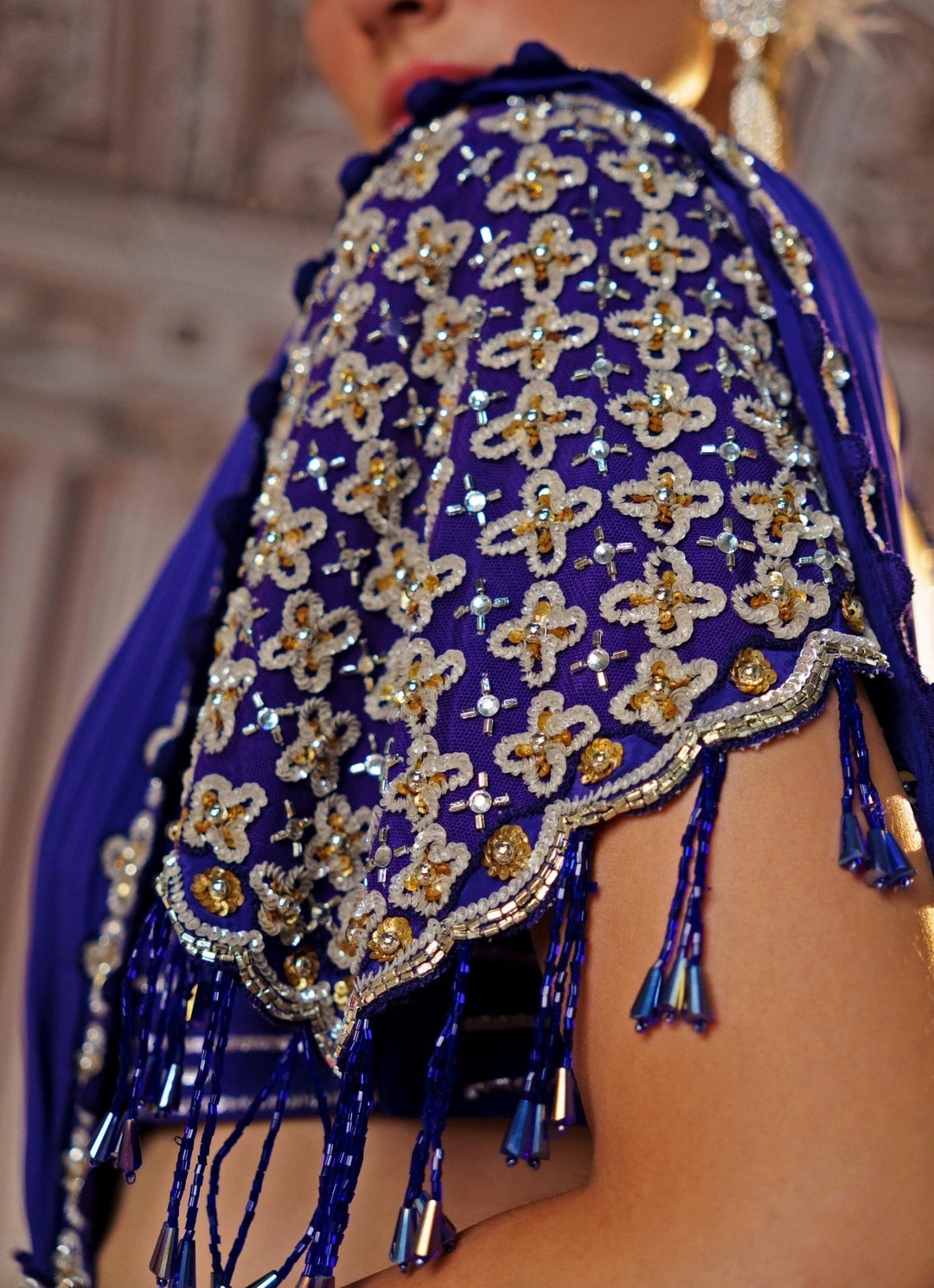 Purple Sequin Embroidered Crepe Saree Nidhika Shekhar - Fabilicious Fashion