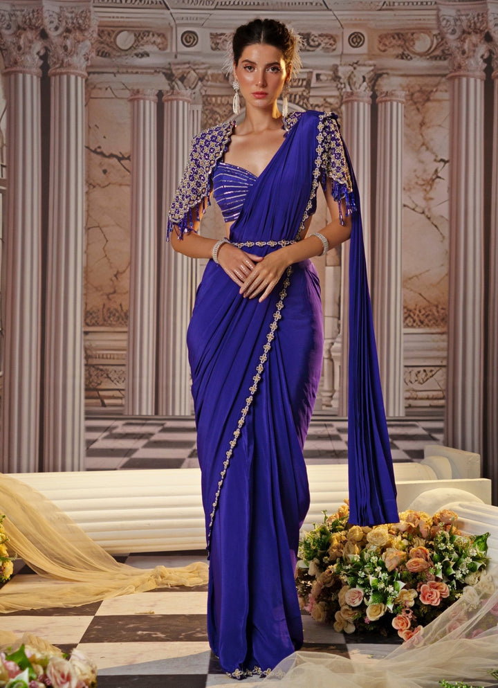 Purple Sequin Embroidered Crepe Saree Nidhika Shekhar - Fabilicious Fashion