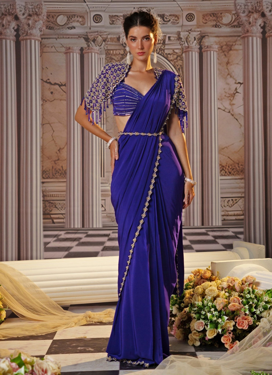 Purple Sequin Embroidered Crepe Saree Nidhika Shekhar - Fabilicious Fashion