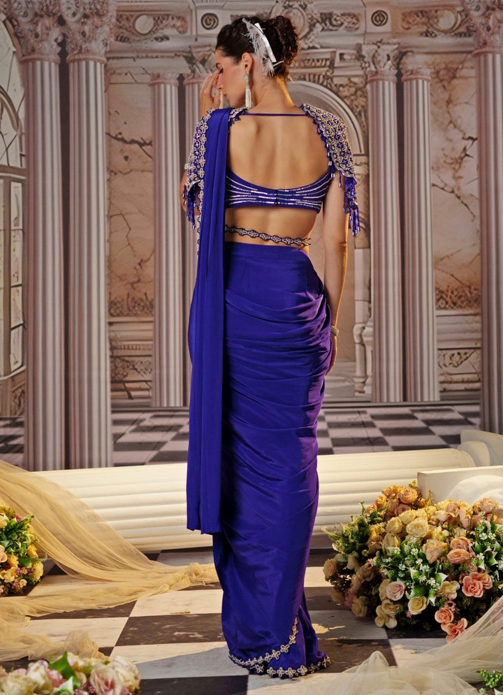 Purple Sequin Embroidered Crepe Saree Nidhika Shekhar - Fabilicious Fashion