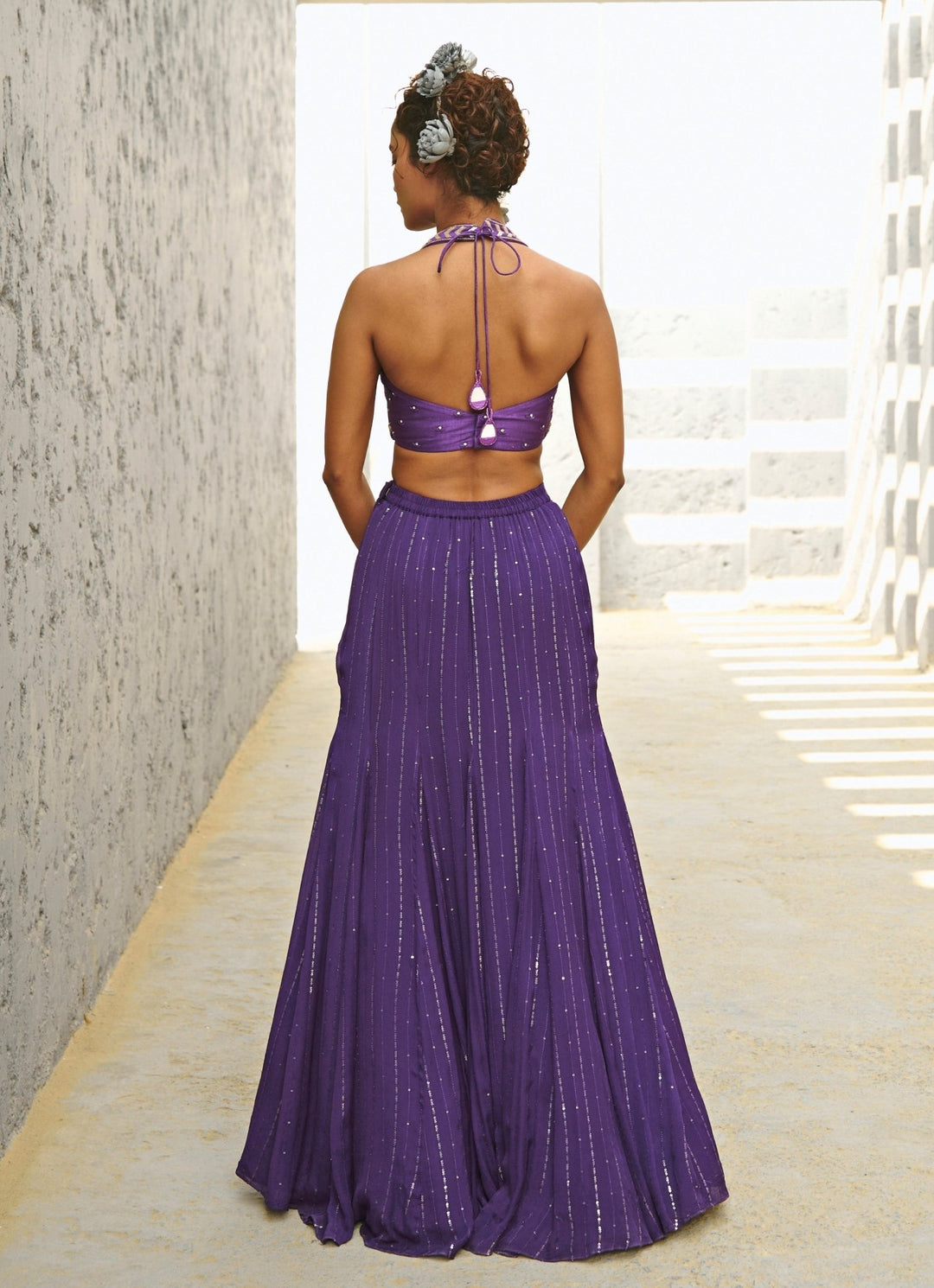 Purple Sequin Embroidered Georgette Skirt Set Chamee and Palak - Fabilicious Fashion