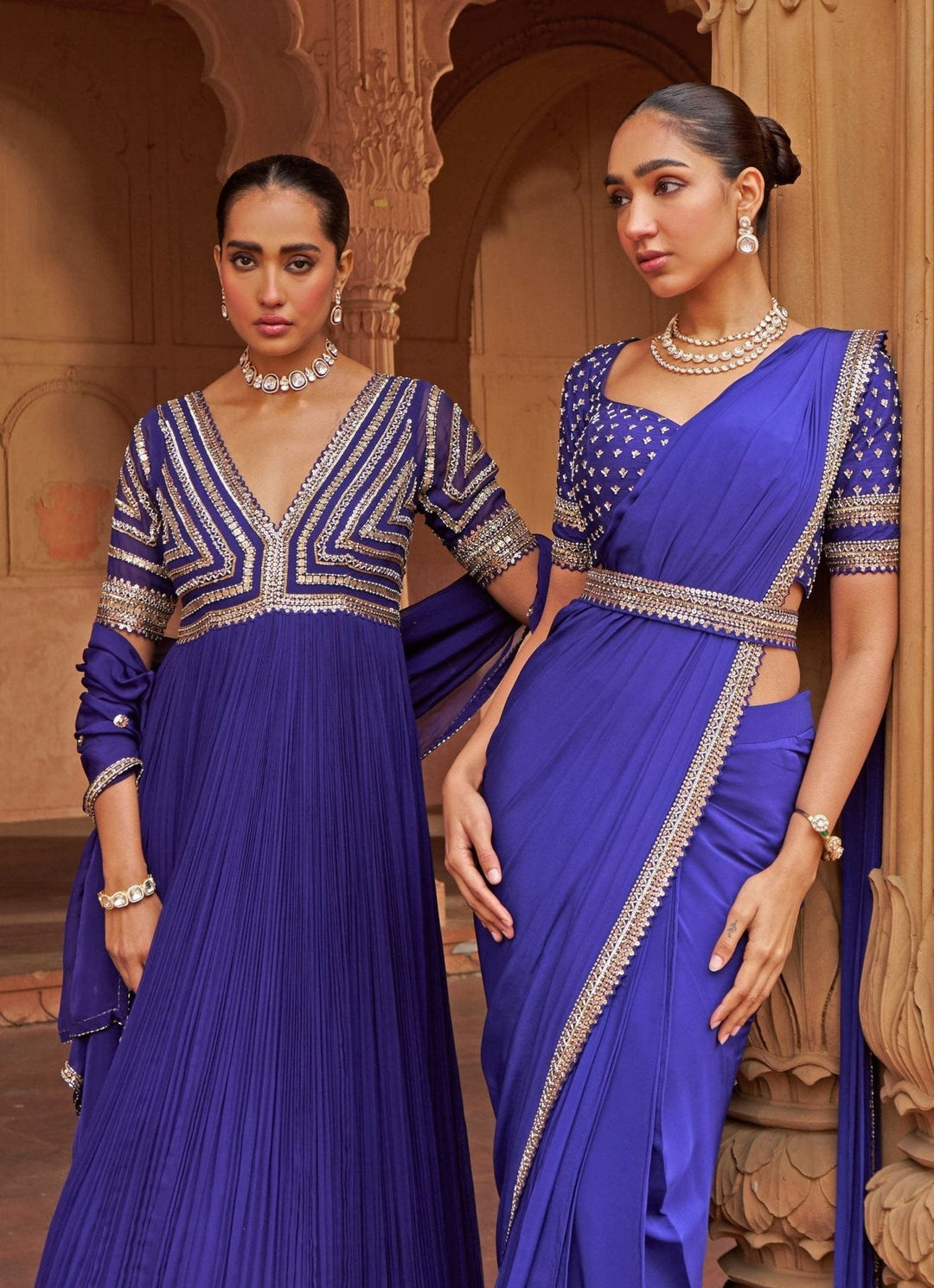 Purple Sequin Embroidered Pre - Draped Crepe Saree Nidhika Shekhar - Fabilicious Fashion