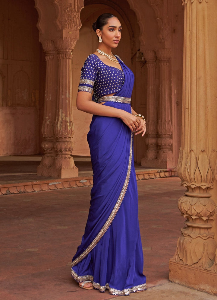 Purple Sequin Embroidered Pre - Draped Crepe Saree Nidhika Shekhar - Fabilicious Fashion