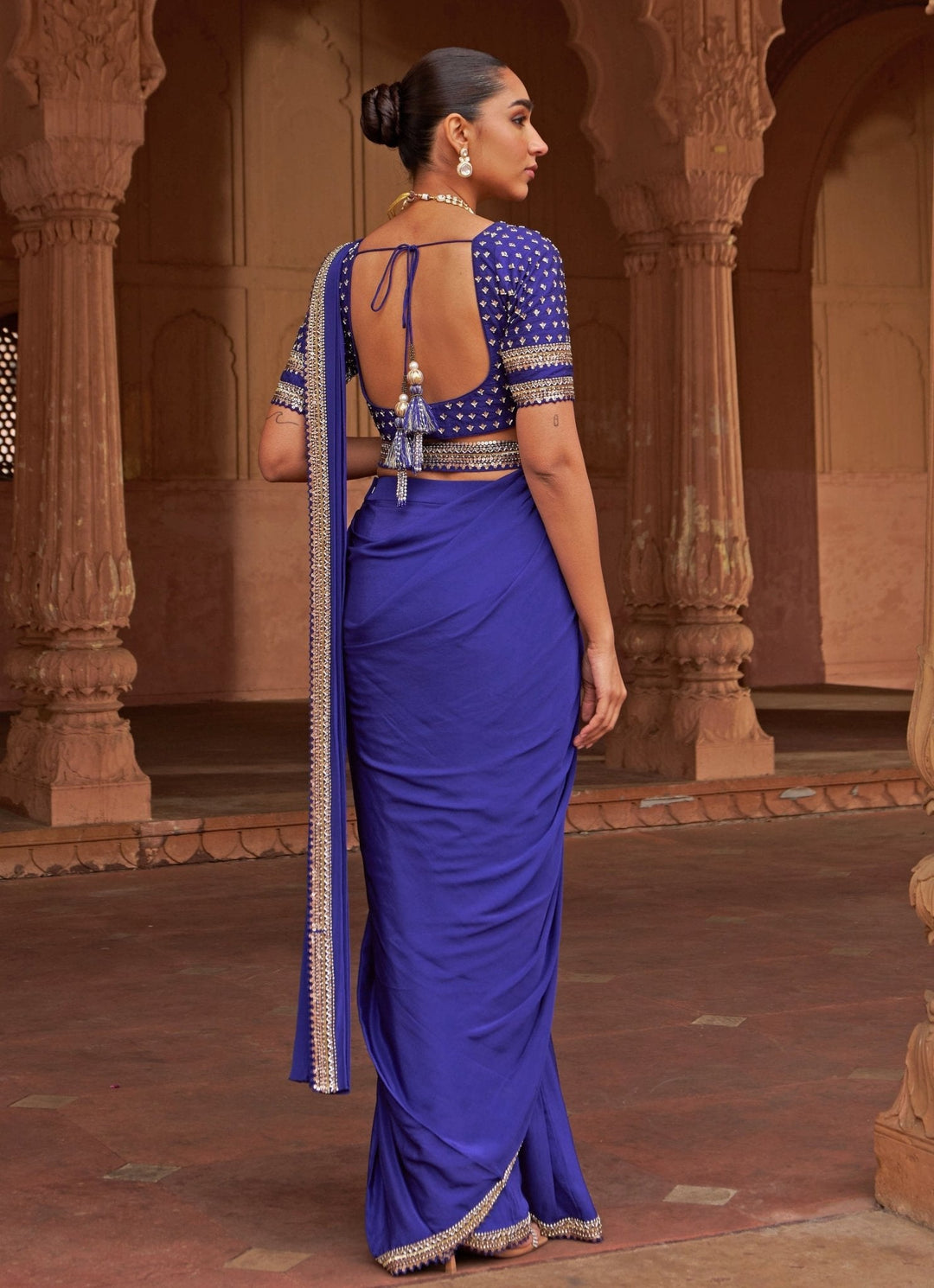 Purple Sequin Embroidered Pre - Draped Crepe Saree Nidhika Shekhar - Fabilicious Fashion