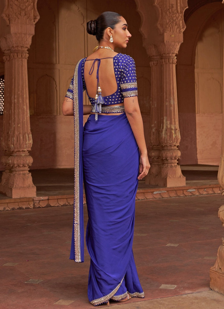 Purple Sequin Embroidered Pre - Draped Crepe Saree Nidhika Shekhar - Fabilicious Fashion