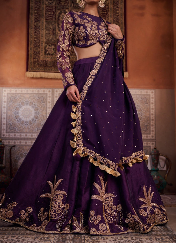 Purple Sequinned Silk Lehenga Set KAPDA DORI - Fabilicious Fashion