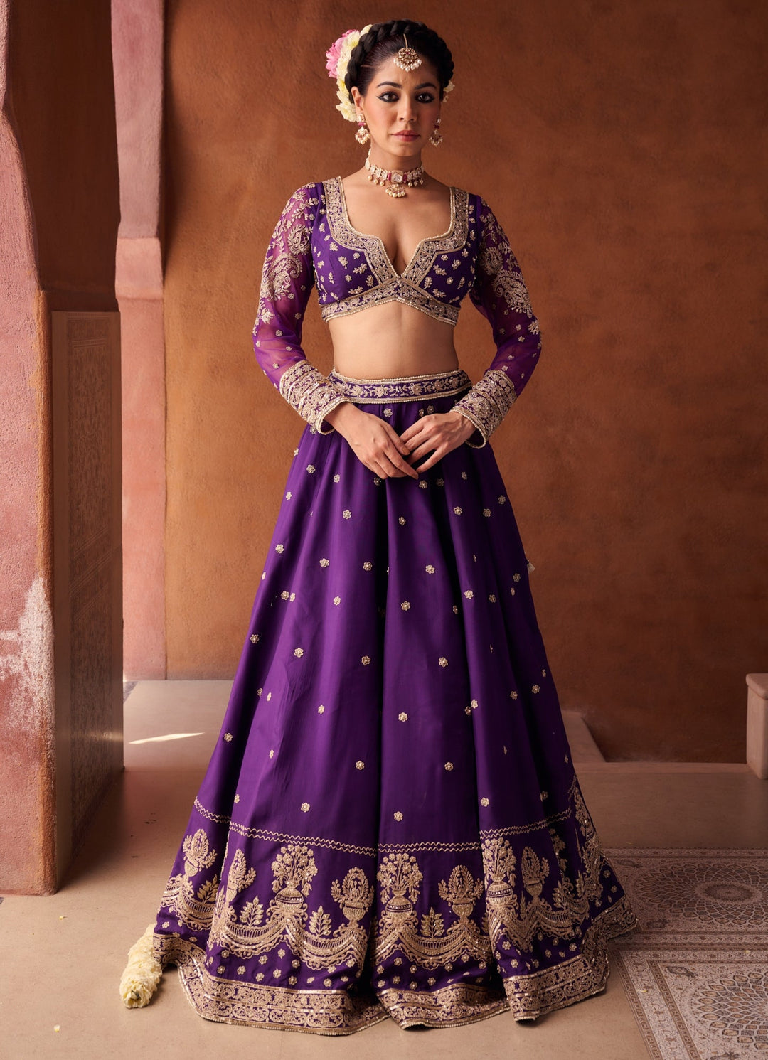 Purple Sequinned Silk Lehenga Set KAPDA DORI - Fabilicious Fashion