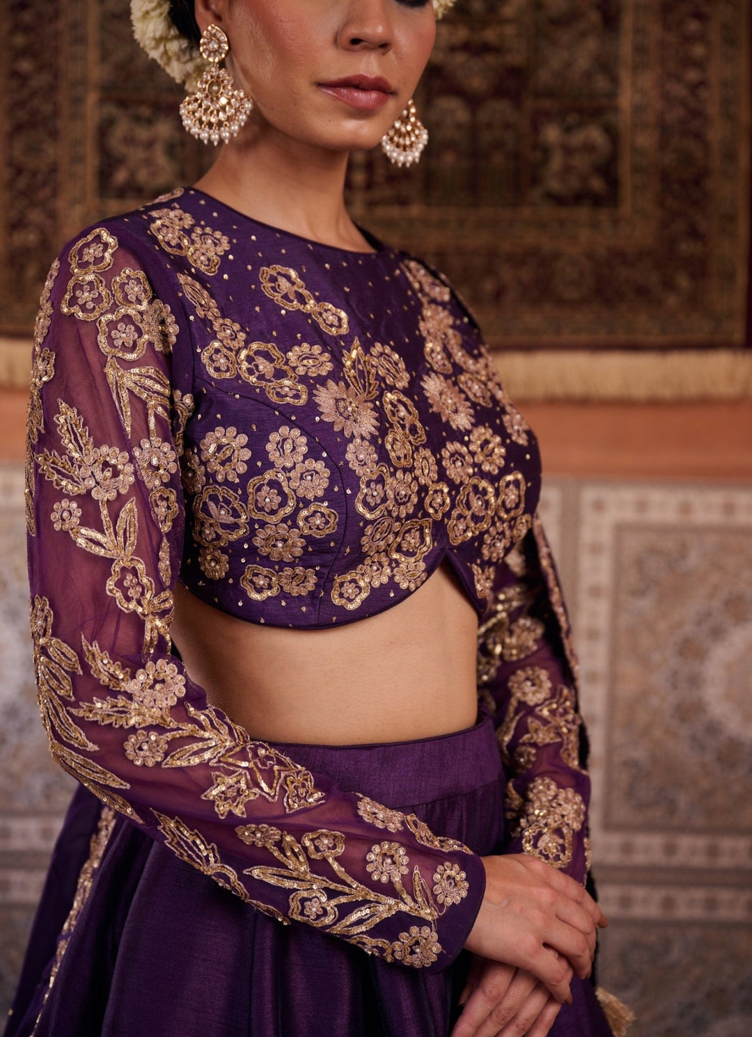 Purple Sequinned Silk Lehenga Set KAPDA DORI - Fabilicious Fashion
